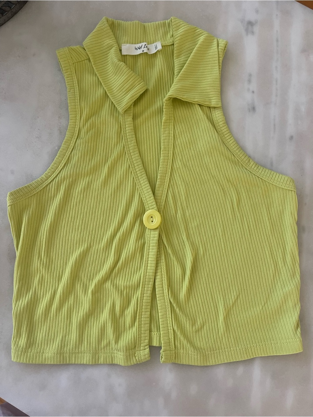 WILA Lime Ribbed Sleeveless Collared Tank